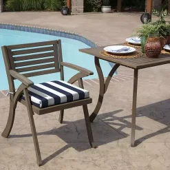 New Kirklands Home Sapphire Cabana Stripe Outdoor Seat Cushion Blue