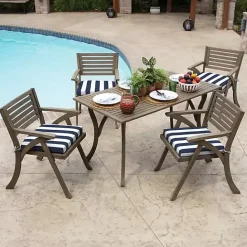 New Kirklands Home Sapphire Cabana Stripe Outdoor Seat Cushion Blue