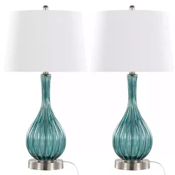 New Kirklands Home Sapphire Crackle Glass Table Lamps, Set of 2 White