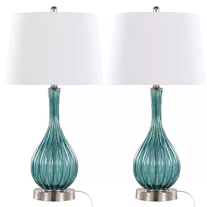New Kirklands Home Sapphire Crackle Glass Table Lamps, Set of 2 White