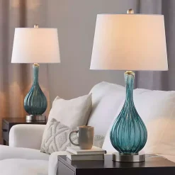 New Kirklands Home Sapphire Crackle Glass Table Lamps, Set of 2 White