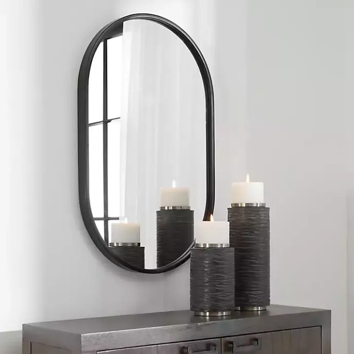 Best Kirklands Home Satin Iron Oval Framed Wall Mirror Black