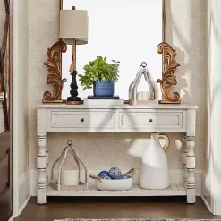 Discount Kirklands Home Savannah Cream Distressed Console Table Ivory