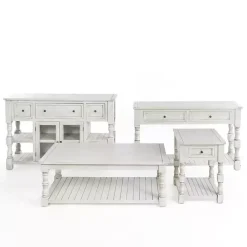 Kirklands Home Savannah Cream Distressed Side Table Ivory