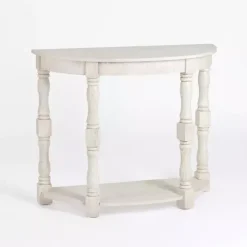 Outlet Kirklands Home Savannah Cream Distressed Half Moon Console Table White