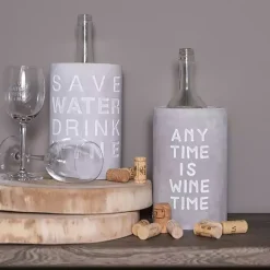 New Kirklands Home Save Water Drink Wine Concrete Wine Bottle Cooler Gray