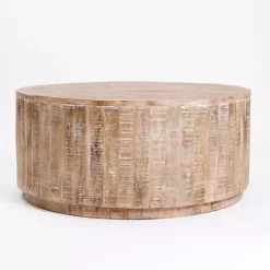 Kirklands Home Sawmark Round Drum Coffee Table Brown