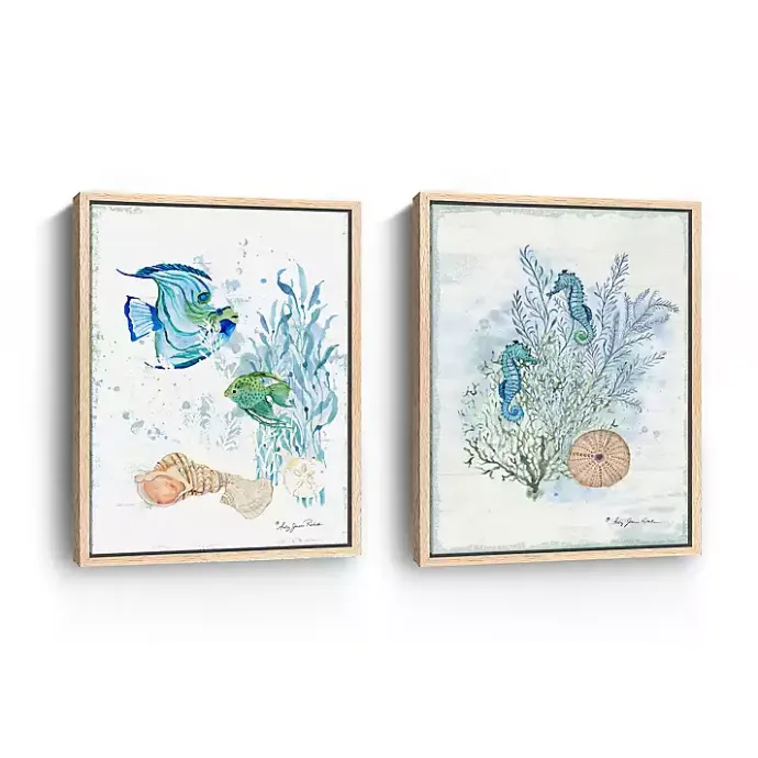New Kirklands Home Sea Whispers Framed Canvas Art Prints, Set of 2 Blue