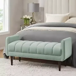 Kirklands Home Seafoam Velvet Bench Green