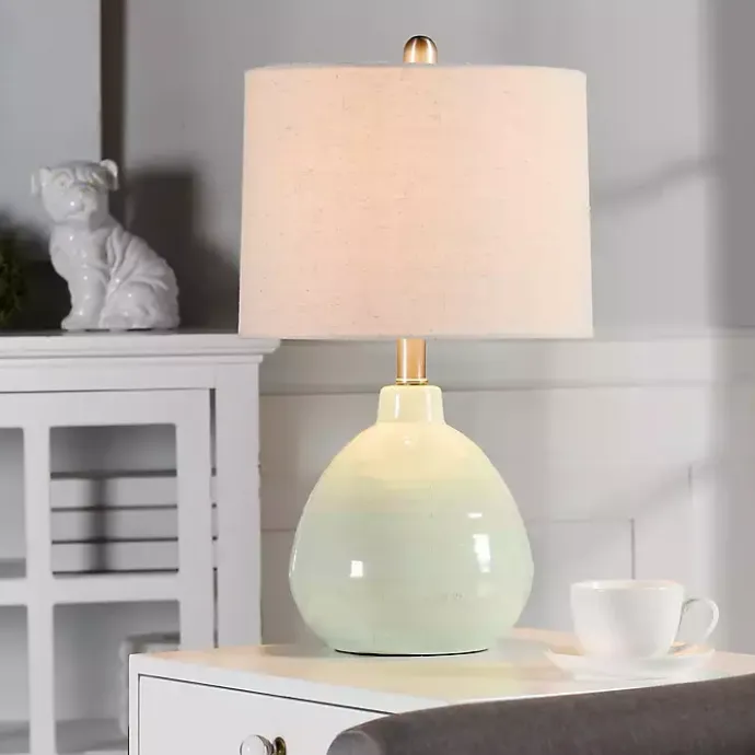 New Kirklands Home Seafoam Mint Green Ceramic Table Lamp Tan