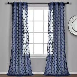 Outlet Kirklands Home Sheer Navy Dotted Curtain Panel Set, 84 in. Blue
