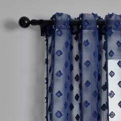 Outlet Kirklands Home Sheer Navy Dotted Curtain Panel Set, 84 in. Blue