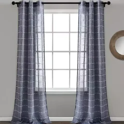 Online Kirklands Home Sheer Navy Textured Curtain Panel Set, 84 in. Blue