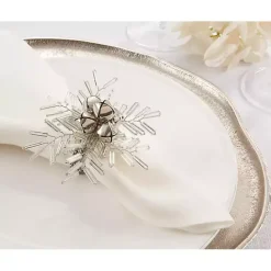 Kirklands Home Bells and Holly Napkin Rings, Set of 4 Silver
