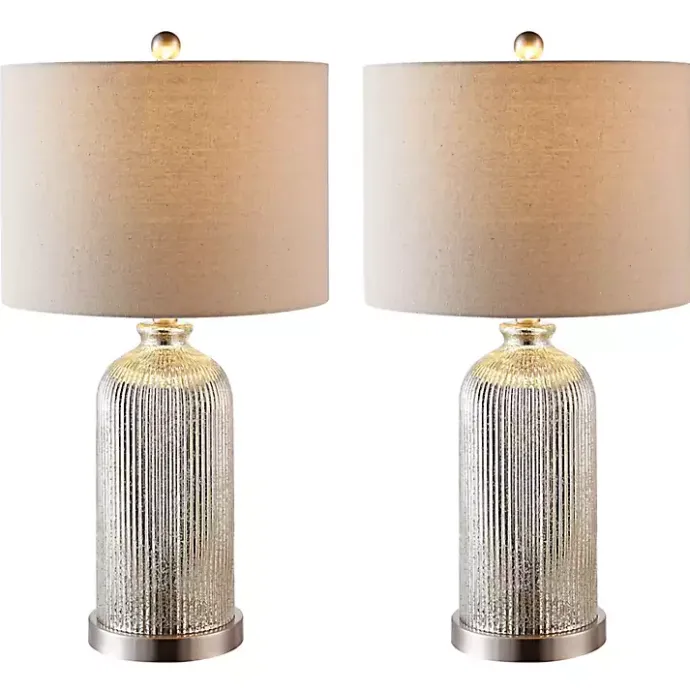 Discount Kirklands Home Silver Mercury Glass Ribbed Table Lamps, Set of 2 Tan