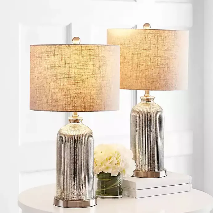 Discount Kirklands Home Silver Mercury Glass Ribbed Table Lamps, Set of 2 Tan