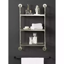 New Kirklands Home Metal and Glass 3-Tier Wall Shelf Silver