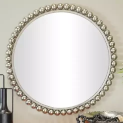 Best Kirklands Home Silver Metal Round Beaded Frame Wall Mirror
