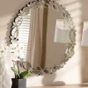 Kirklands Home Silver Petal Leaf Round Wood Frame Wall Mirror