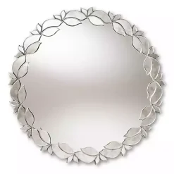 Kirklands Home Silver Petal Leaf Round Wood Frame Wall Mirror