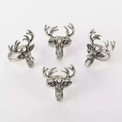 Kirklands Home Reindeer Head Napkin Rings, Set of 4 Silver