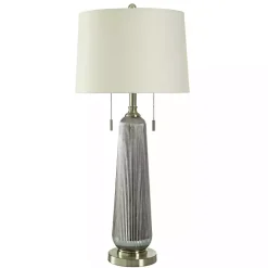 Outlet Kirklands Home Silver Ribbed Glass Table Lamp White