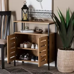 Outlet Kirklands Home Slatted Oak Wood Cabinet