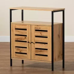 Outlet Kirklands Home Slatted Oak Wood Cabinet