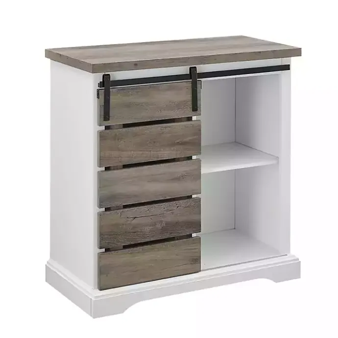 Kirklands Home Slatted Sliding Barn Door White and Cabinet Gray