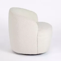 Discount Kirklands Home Small Round Cream Boucle Swivel Accent Chair White