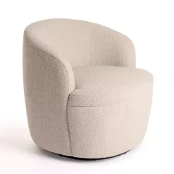 Discount Kirklands Home Small Round Sand Boucle Swivel Accent Chair Tan