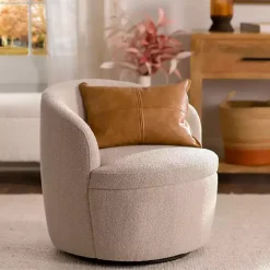 Discount Kirklands Home Small Round Sand Boucle Swivel Accent Chair Tan