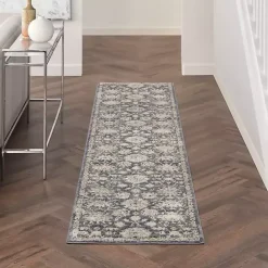 New Kirklands Home Smokey Blue and Ivory Floral Runner, 2x7