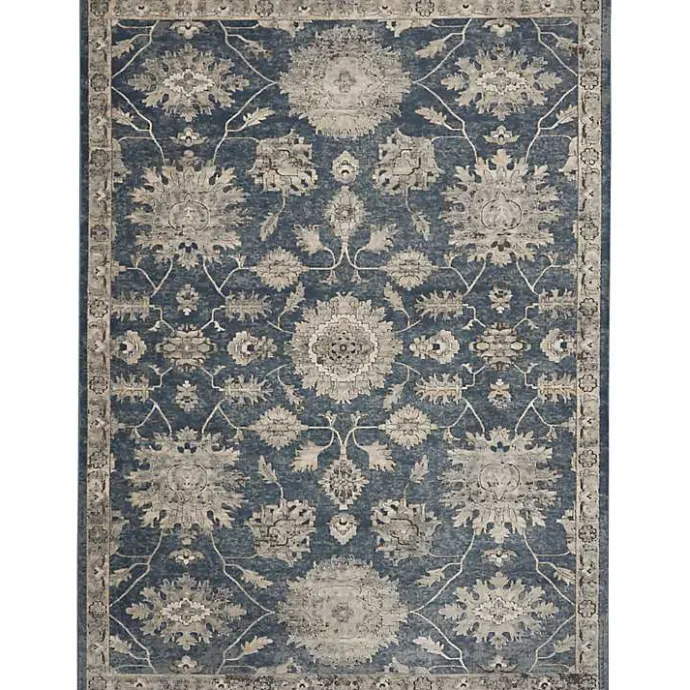 Kirklands Home Smokey Blue and Ivory Floral Area Rug, 6x9