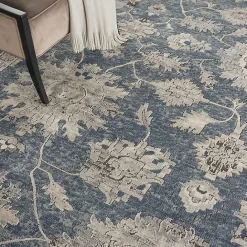 Kirklands Home Smokey Blue and Ivory Floral Area Rug, 6x9