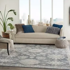 Kirklands Home Smokey Blue and Ivory Floral Area Rug, 6x9