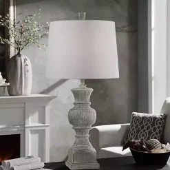 New Kirklands Home Smokey Slate Gray Baluster Grain Table Lamp White