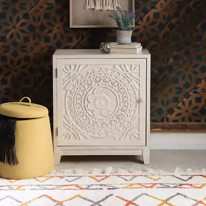 New Kirklands Home Smokey Resin Medallion Door Cabinet White