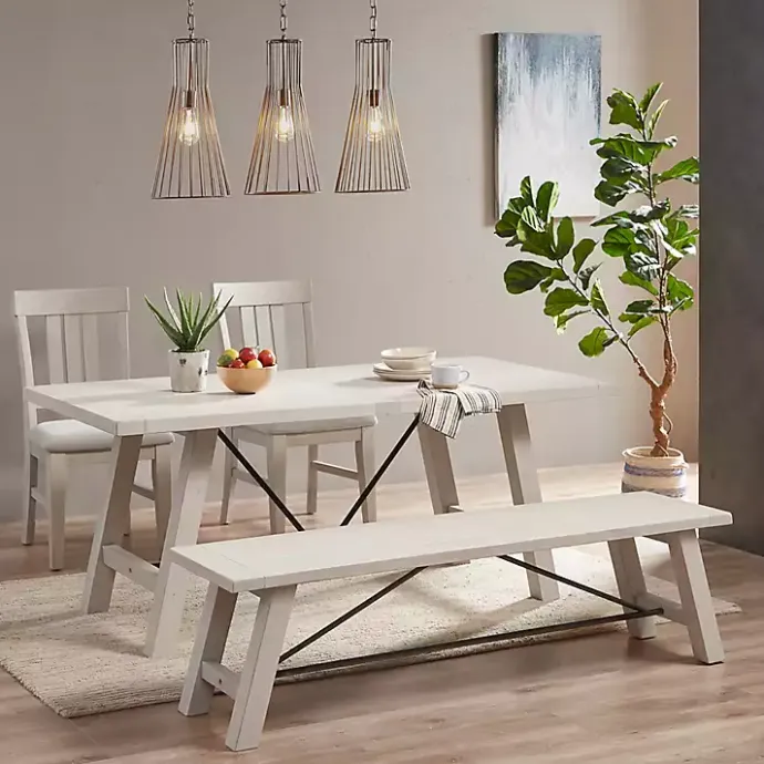Discount Kirklands Home Sofia Wooden Dining Bench with Metal Bars White