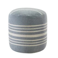 Hot Kirklands Home Soft Blue Simple Stripe Outdoor Pouf