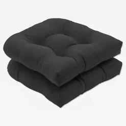 Discount Kirklands Home Solid Tufted Outdoor Seat Cushions, Set of 2 Black