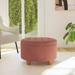 New Kirklands Home Spice Round Velvet Tufted Storage Ottoman Brown