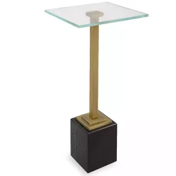 Kirklands Home Square Glass and Marble Accent Table Black