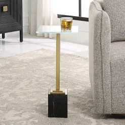 Kirklands Home Square Glass and Marble Accent Table Black