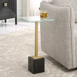 Kirklands Home Square Glass and Marble Accent Table Black