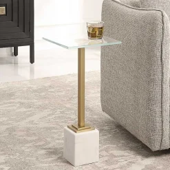 Online Kirklands Home Square Glass and Marble Accent Table White