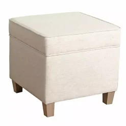 Clearance Kirklands Home Square Oatmeal Storage Ottoman Ivory