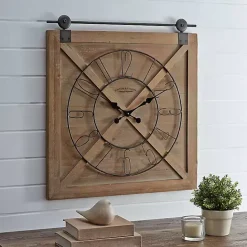 Discount Kirklands Home Square Wood Barn Door Wall Clock Brown