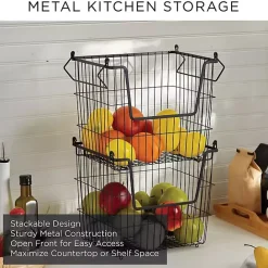 Hot Kirklands Home Stackable Wire Kitchen Basket, 8 in. Black