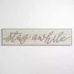 Online Kirklands Home Stay Awhile Wood Plank Wall Plaque